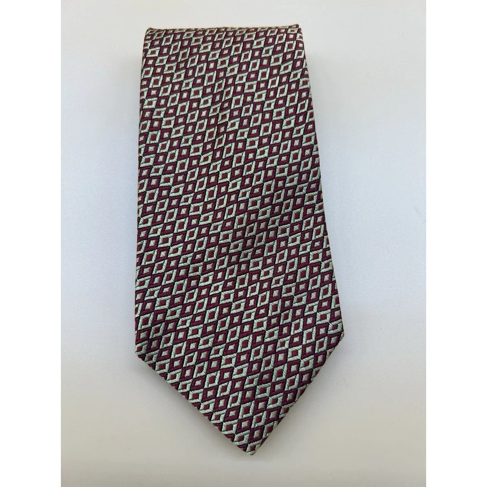 Charvet Paris Place Vendome Silk Tie Red Gold Geometric Made France Luxury